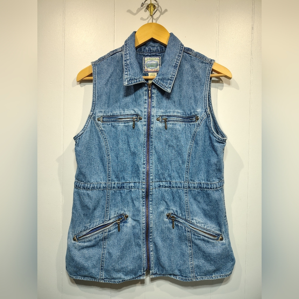 St. John’s‎ Bay Medium Blue Denim Vest Full Zip Classic Spring Cotton